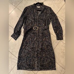Lafayette 148 New York Black and Brown Long Sleeve Dress